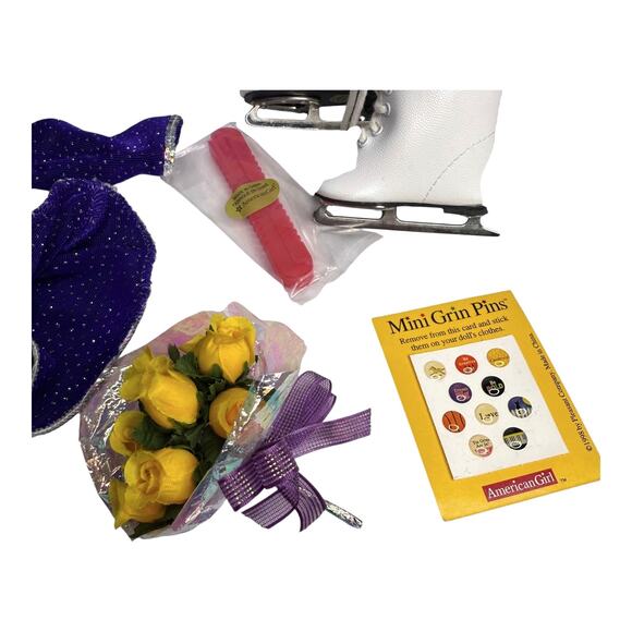 American Girl Pleasant Co Ice SKATING STAR OUTFIT & GEAR Skates Flowers Barrette - Picture 6 of 14